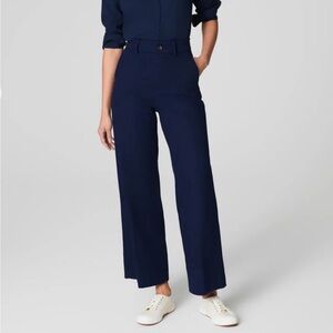 Spanx Supersmooth NWT Navy Blue Stretch Twill Cropped Wide Leg Pants - L Petite